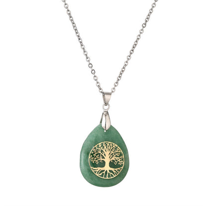 Classical Tree Water Droplets Stainless Steel Natural Stone Pendant Necklace In Bulk