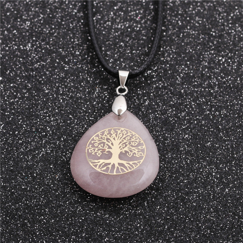 Classical Tree Water Droplets Stainless Steel Natural Stone Pendant Necklace In Bulk