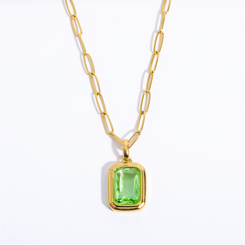 Elegant Vintage Style Square Stainless Steel Plating Inlay Zircon 18k Gold Plated Pendant Necklace Long Necklace