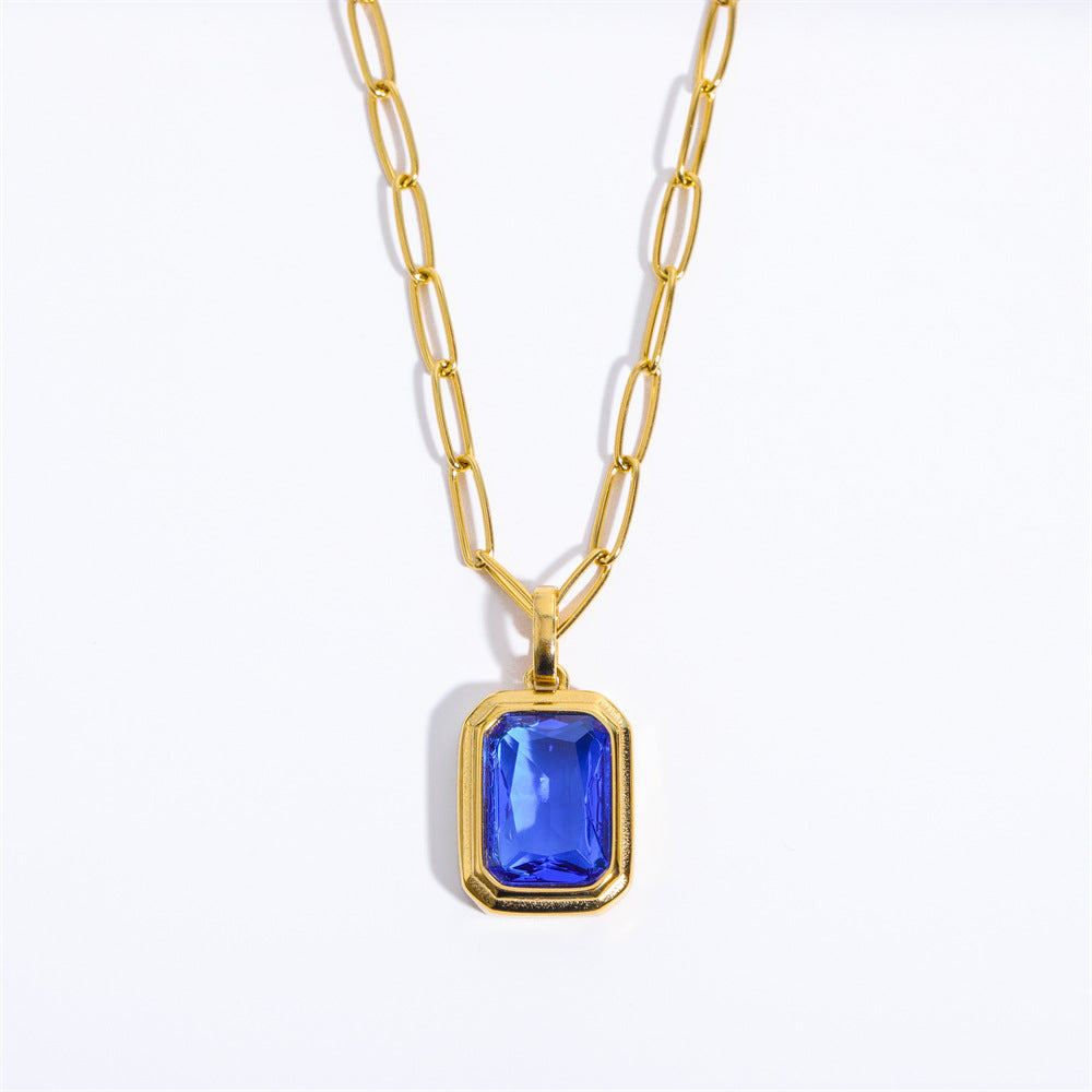 Elegant Vintage Style Square Stainless Steel Plating Inlay Zircon 18k Gold Plated Pendant Necklace Long Necklace