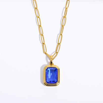 Elegant Vintage Style Square Stainless Steel Plating Inlay Zircon 18k Gold Plated Pendant Necklace Long Necklace