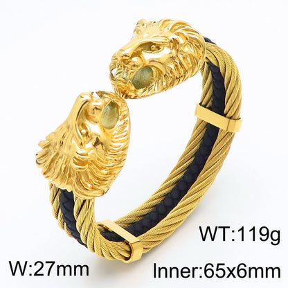 Retro Punk Animal Lion Stainless Steel Plating 18k Gold Plated Bangle