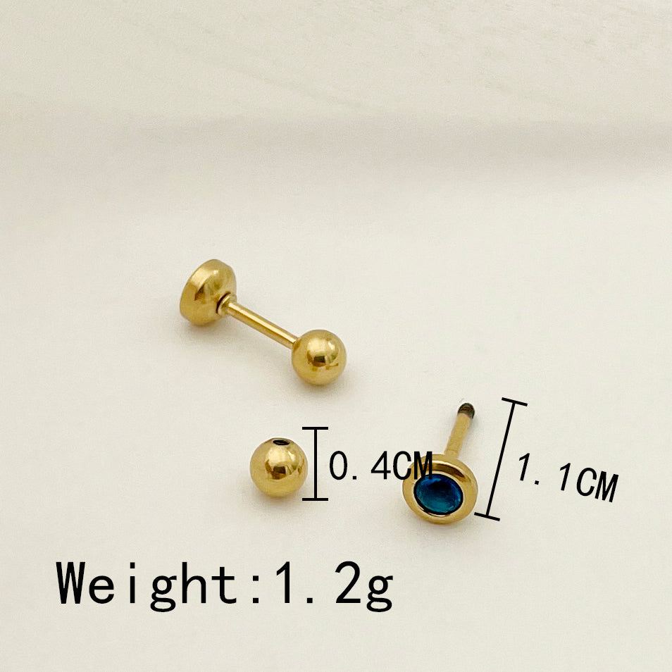 1 Pair Simple Style Round Plating Inlay Stainless Steel Zircon Gold Plated Ear Studs