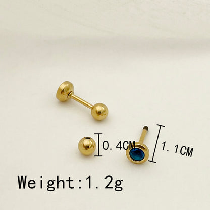 1 Pair Simple Style Round Plating Inlay Stainless Steel Zircon Gold Plated Ear Studs