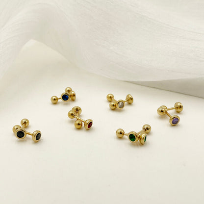 1 Pair Simple Style Round Plating Inlay Stainless Steel Zircon Gold Plated Ear Studs