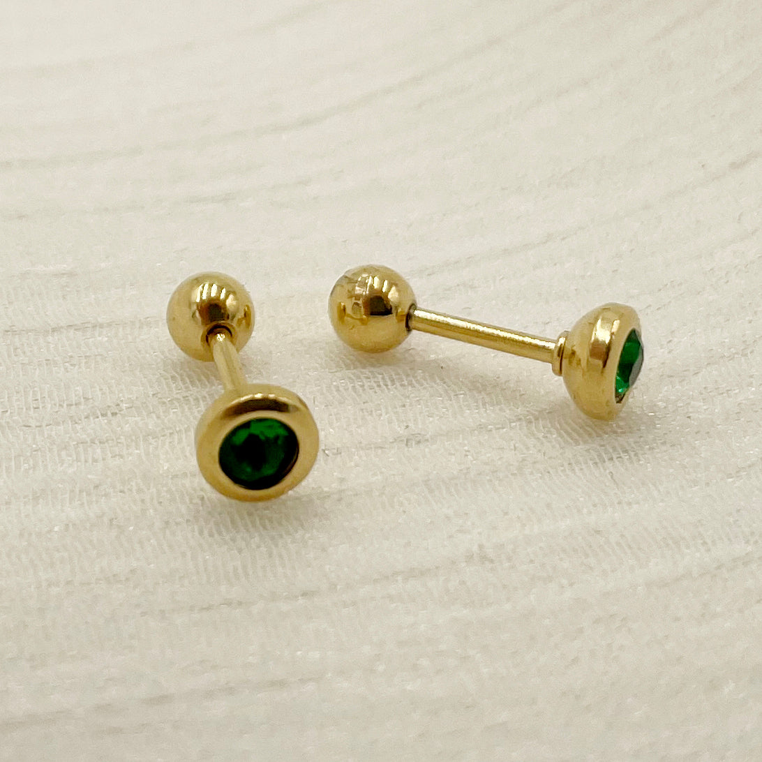 1 Pair Simple Style Round Plating Inlay Stainless Steel Zircon Gold Plated Ear Studs