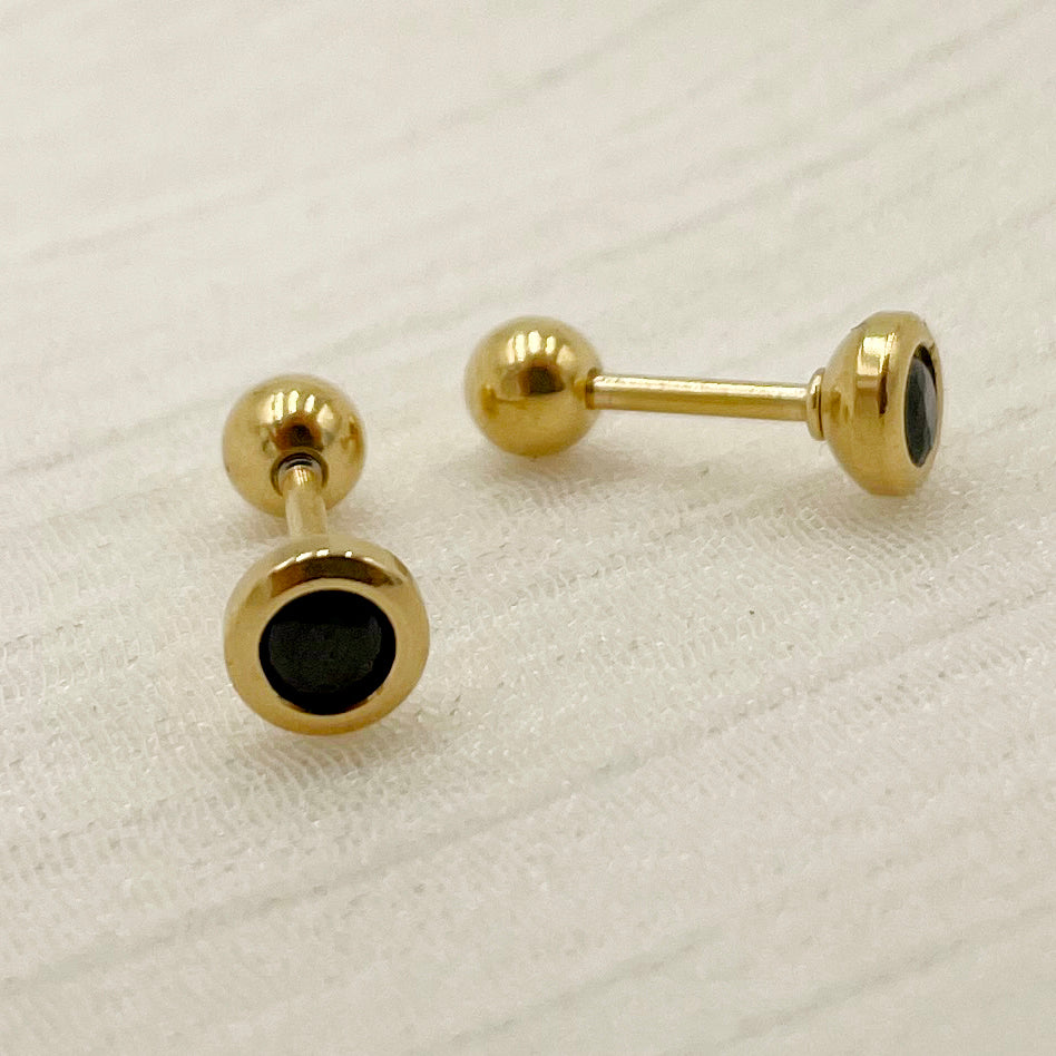 1 Pair Simple Style Round Plating Inlay Stainless Steel Zircon Gold Plated Ear Studs