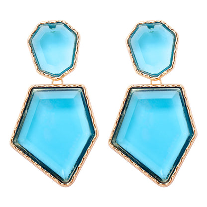 1 Pair Artistic Irregular Pentagon Inlay Alloy Resin Drop Earrings