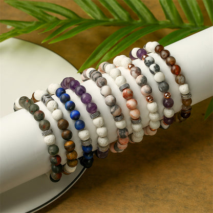 Casual Retro Round Stainless Steel Beaded Tiger Eye Bracelets