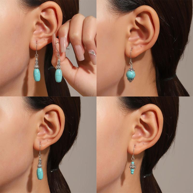 Vintage Style Geometric Alloy Metal Brass Plating Inlay Artificial Pearls Turquoise Zircon 18k Gold Plated Gold Plated Silver Plated Women's Drop Earrings