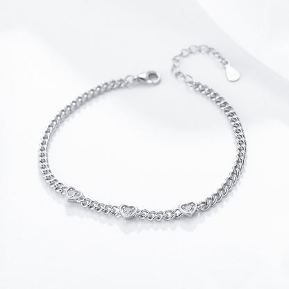 Simple Style Heart Shape Sterling Silver Inlay Zircon Bracelets