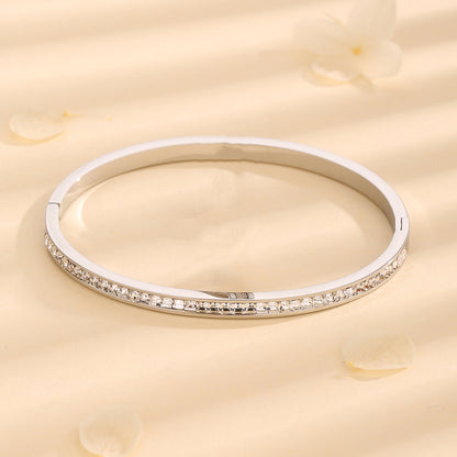 Elegant Circle 18K Gold Plated Rhinestones Steel Wholesale Bangle