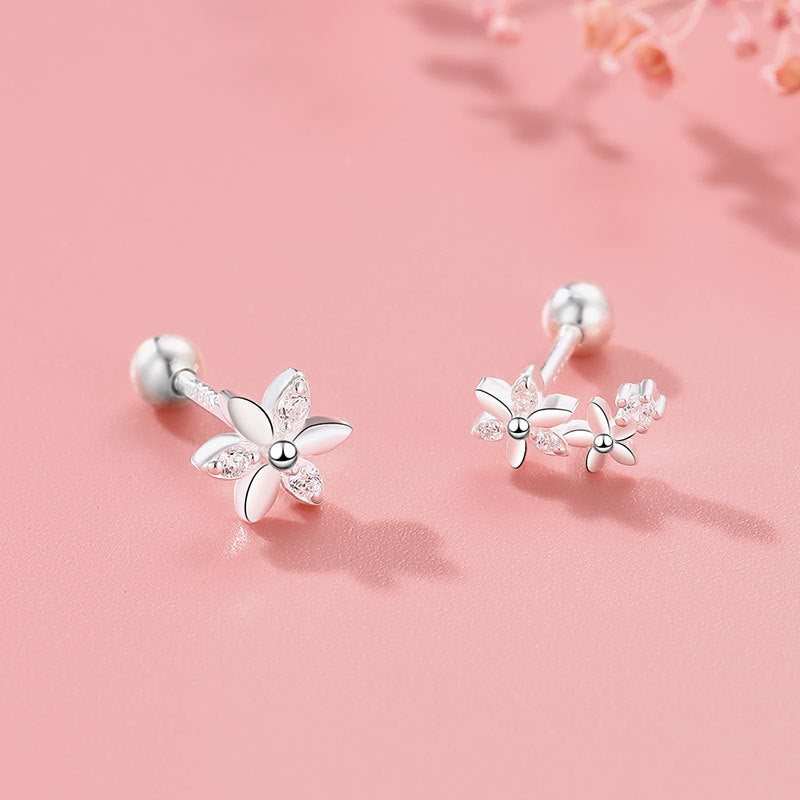 1 Pair Simple Style Flower Inlay Sterling Silver Zircon Ear Studs