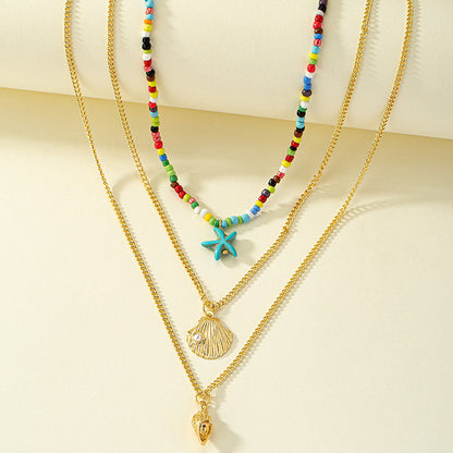 Hawaiian Beach Starfish Conch Shell Beaded Imitation Pearl Alloy Plating Women's Pendant Necklace