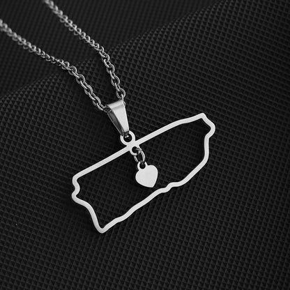 Casual Simple Style Map Heart Shape Stainless Steel Plating Hollow Out Pendant Necklace Long Necklace