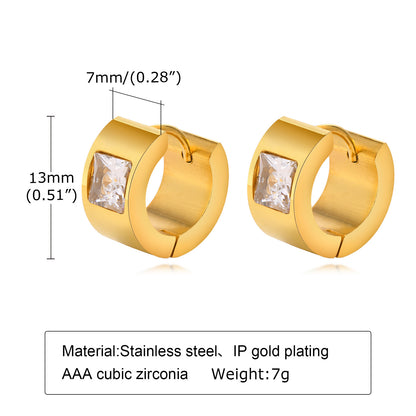 1 Pair Streetwear Solid Color Plating Inlay Stainless Steel Zircon Hoop Earrings