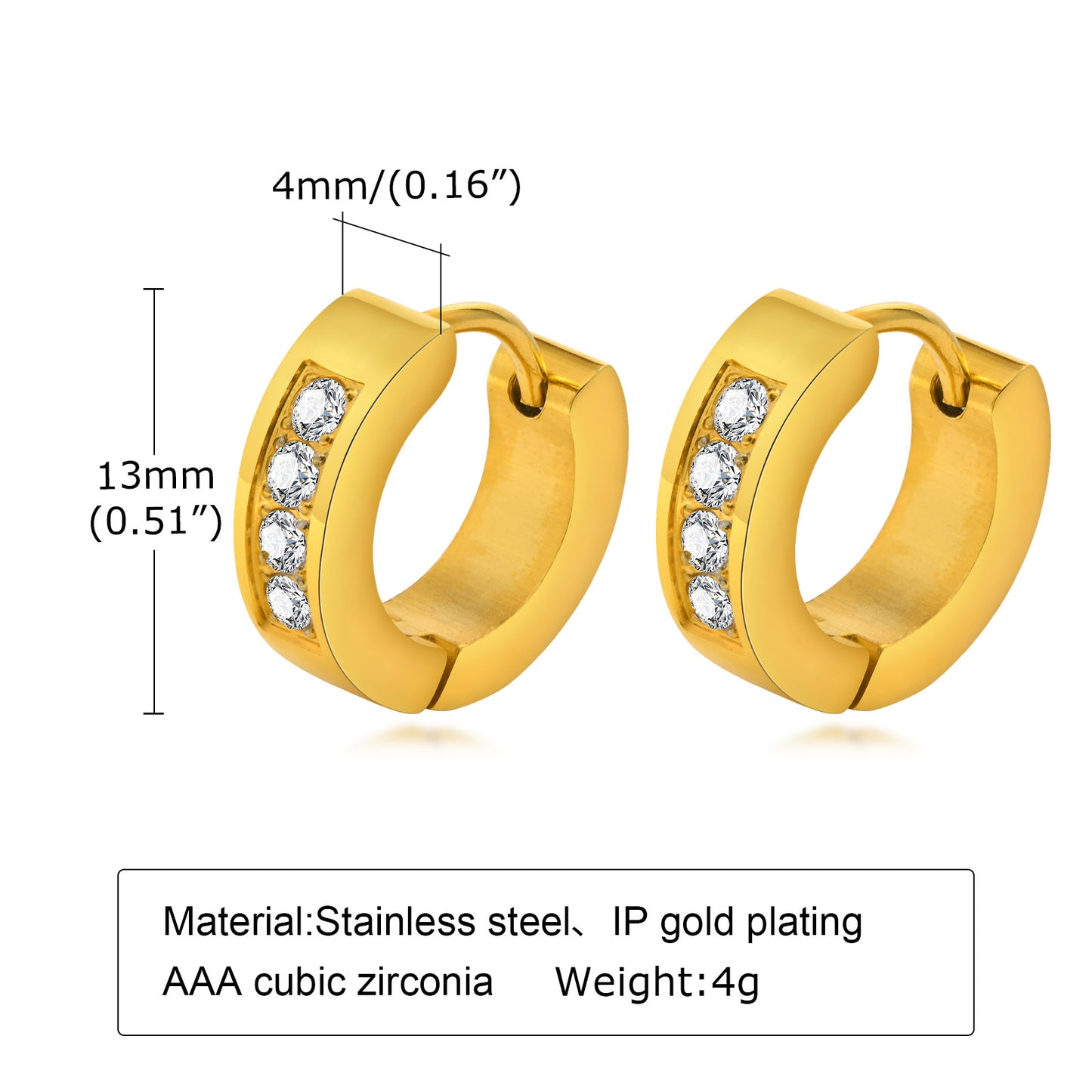 1 Pair Streetwear Solid Color Plating Inlay Stainless Steel Zircon Hoop Earrings