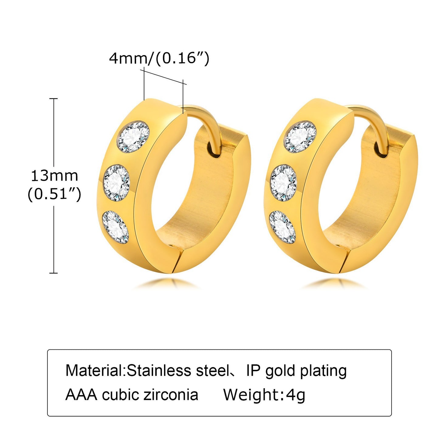 1 Pair Streetwear Solid Color Plating Inlay Stainless Steel Zircon Hoop Earrings