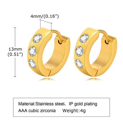 1 Pair Streetwear Solid Color Plating Inlay Stainless Steel Zircon Hoop Earrings