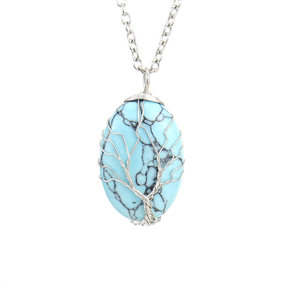 Simple Style Leaf Alloy Natural Stone Knitting Pendant Necklace