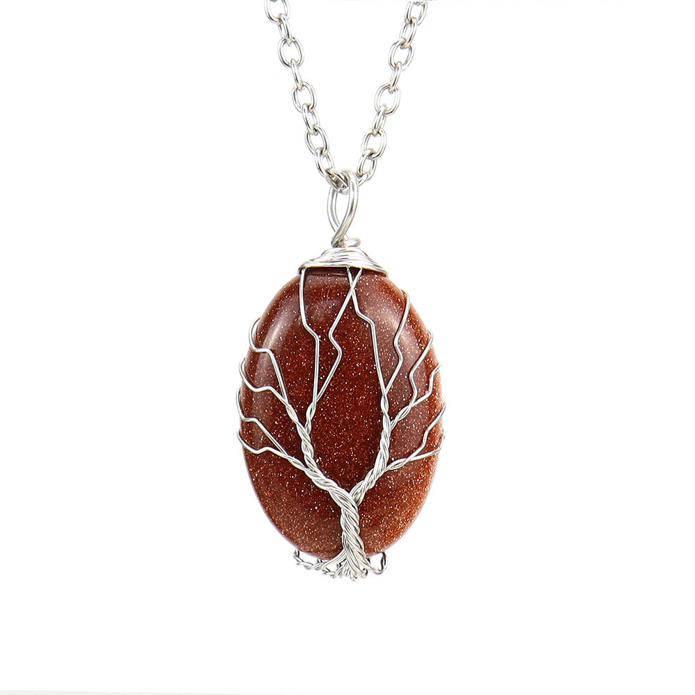 Simple Style Leaf Alloy Natural Stone Knitting Pendant Necklace