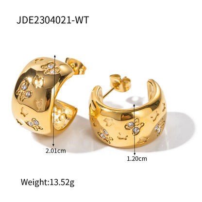 1 Pair Modern Style Artistic C Shape Butterfly Plating Inlay Stainless Steel Rhinestones 18k Gold Plated Ear Studs