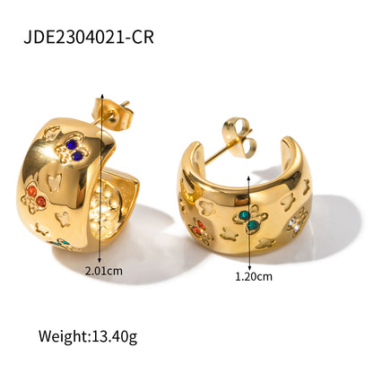 1 Pair Modern Style Artistic C Shape Butterfly Plating Inlay Stainless Steel Rhinestones 18k Gold Plated Ear Studs