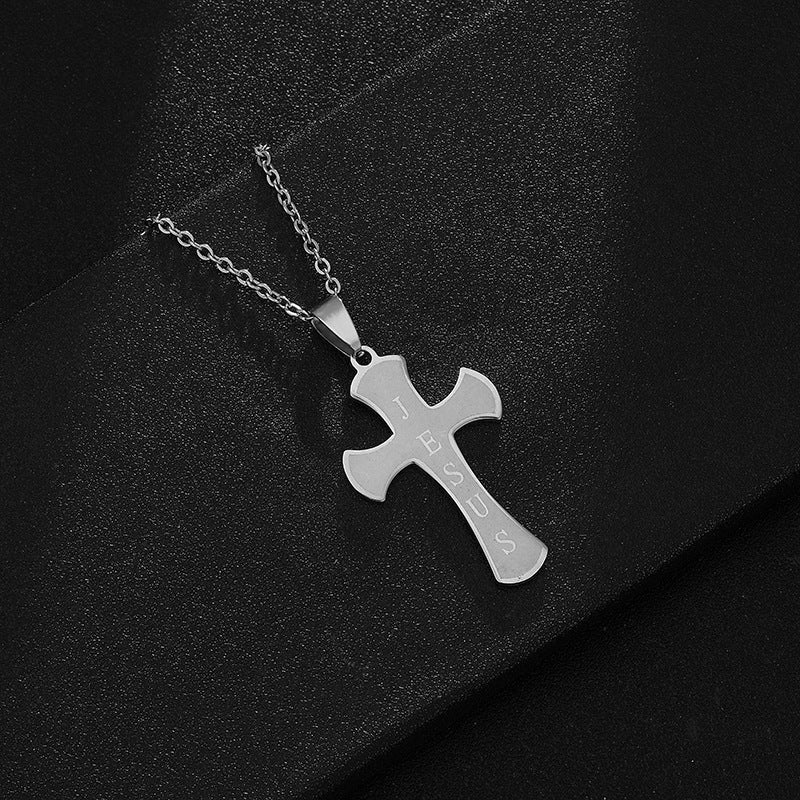 Casual Simple Style Cross Letter Stainless Steel Plating Hollow Out 18k Gold Plated Pendant Necklace Long Necklace