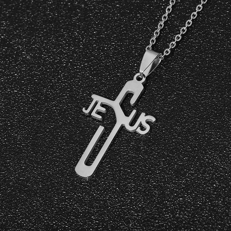 Casual Simple Style Cross Letter Stainless Steel Plating Hollow Out 18k Gold Plated Pendant Necklace Long Necklace