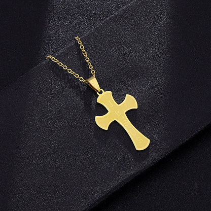 Casual Simple Style Cross Letter Stainless Steel Plating Hollow Out 18k Gold Plated Pendant Necklace Long Necklace