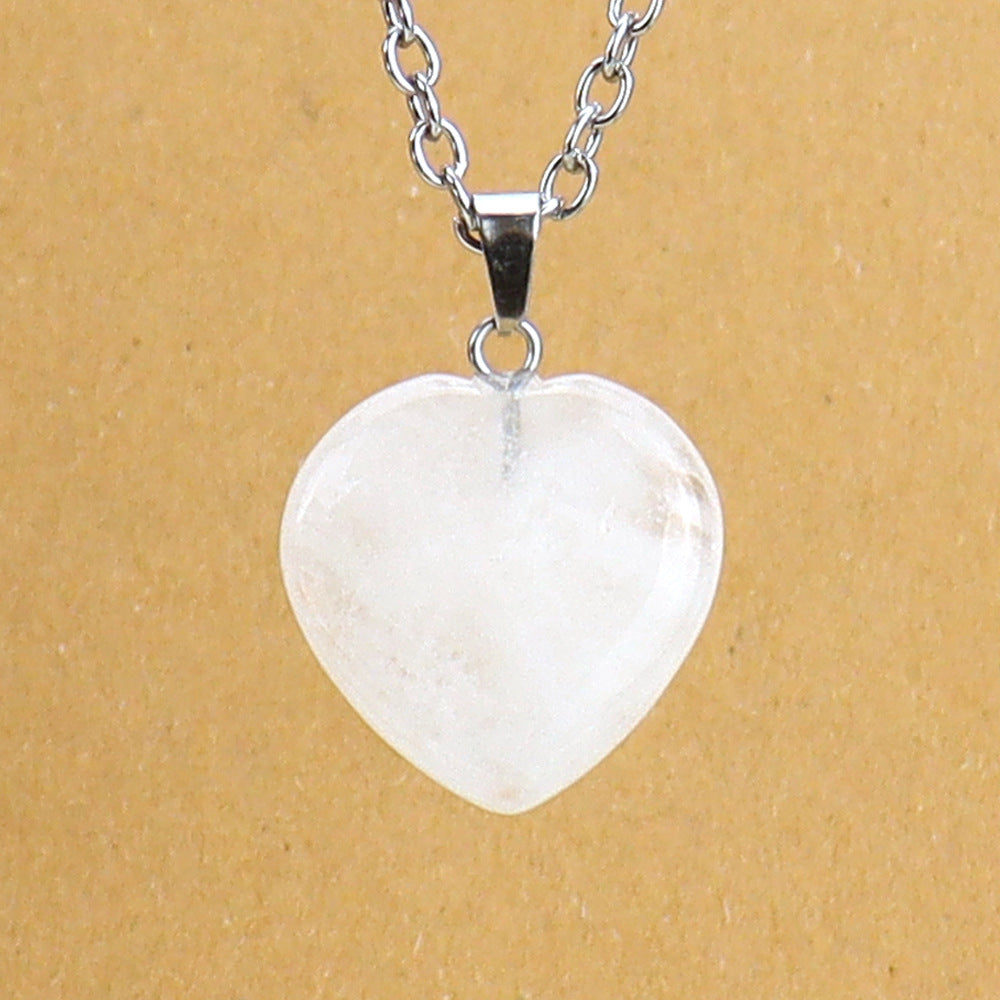 Simple Style Heart Shape Natural Stone Ferroalloy Knitting Pendant Necklace