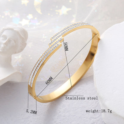 Basic Classic Style Commute Geometric Stainless Steel Asymmetrical Inlay Zircon Bangle