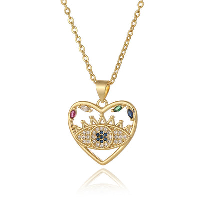 Elegant Retro Geometric Letter Heart Shape Copper Plating Inlay Zircon Pendant Necklace