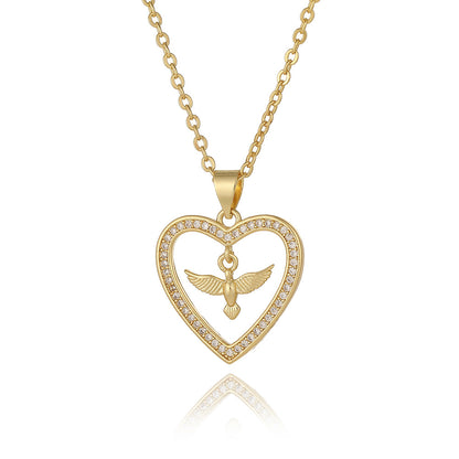 Elegant Retro Geometric Letter Heart Shape Copper Plating Inlay Zircon Pendant Necklace