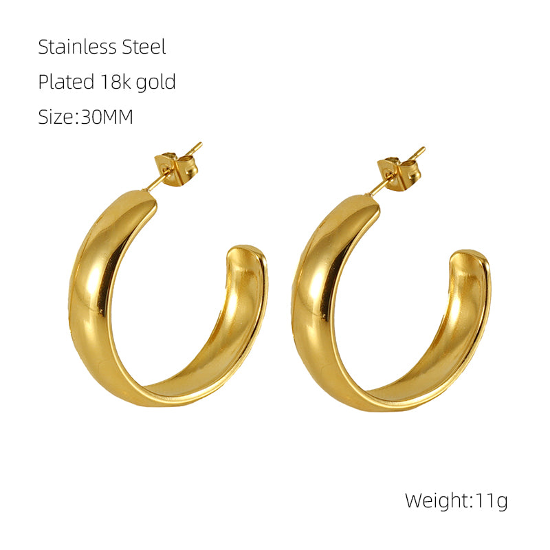 1 Pair Elegant Simple Style C Shape Polishing Plating Stainless Steel 18k Gold Plated Ear Studs