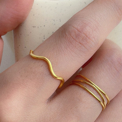 Simple Style Waves Titanium Steel Plating Rings