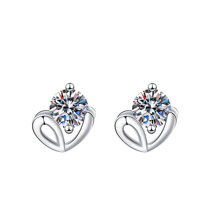 1 Pair Sweet Simple Style Round Heart Shape Bow Knot Plating Inlay Copper Zircon Silver Plated Drop Earrings