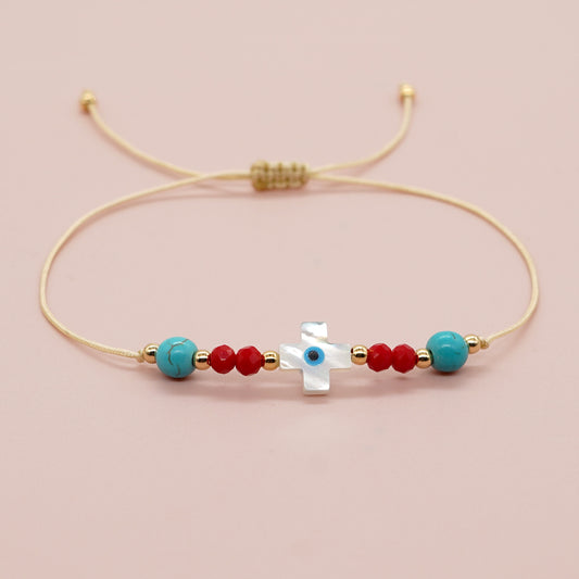 Ethnic Style Cross Eye Artificial Gemstones Artificial Crystal Shell Beaded Handmade Women's Bracelets
