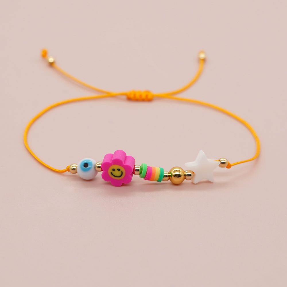 Bohemian Pentagram Smiley Face Flower Glass Shell Soft Clay Beaded Handmade Women's Bracelets