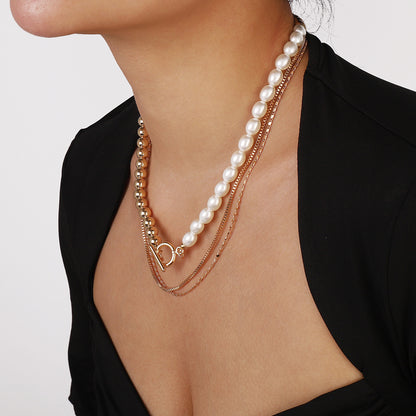 Elegant Geometric Ccb Imitation Pearl Alloy Toggle Beaded Plating Women's Layered Necklaces