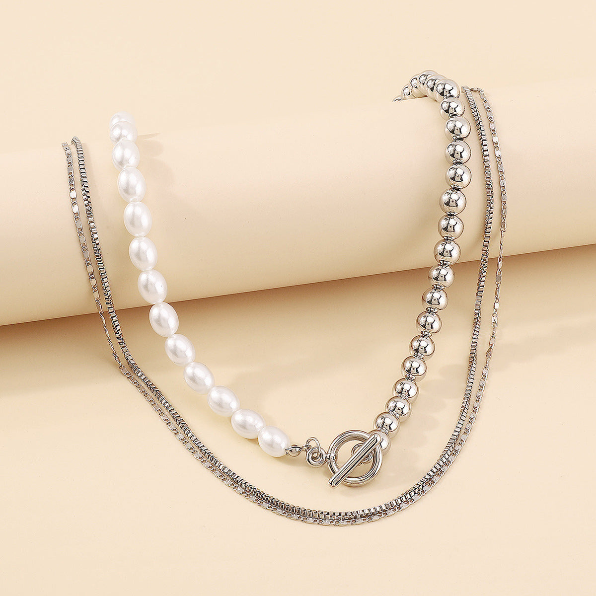 Elegant Geometric Ccb Imitation Pearl Alloy Toggle Beaded Plating Women's Layered Necklaces