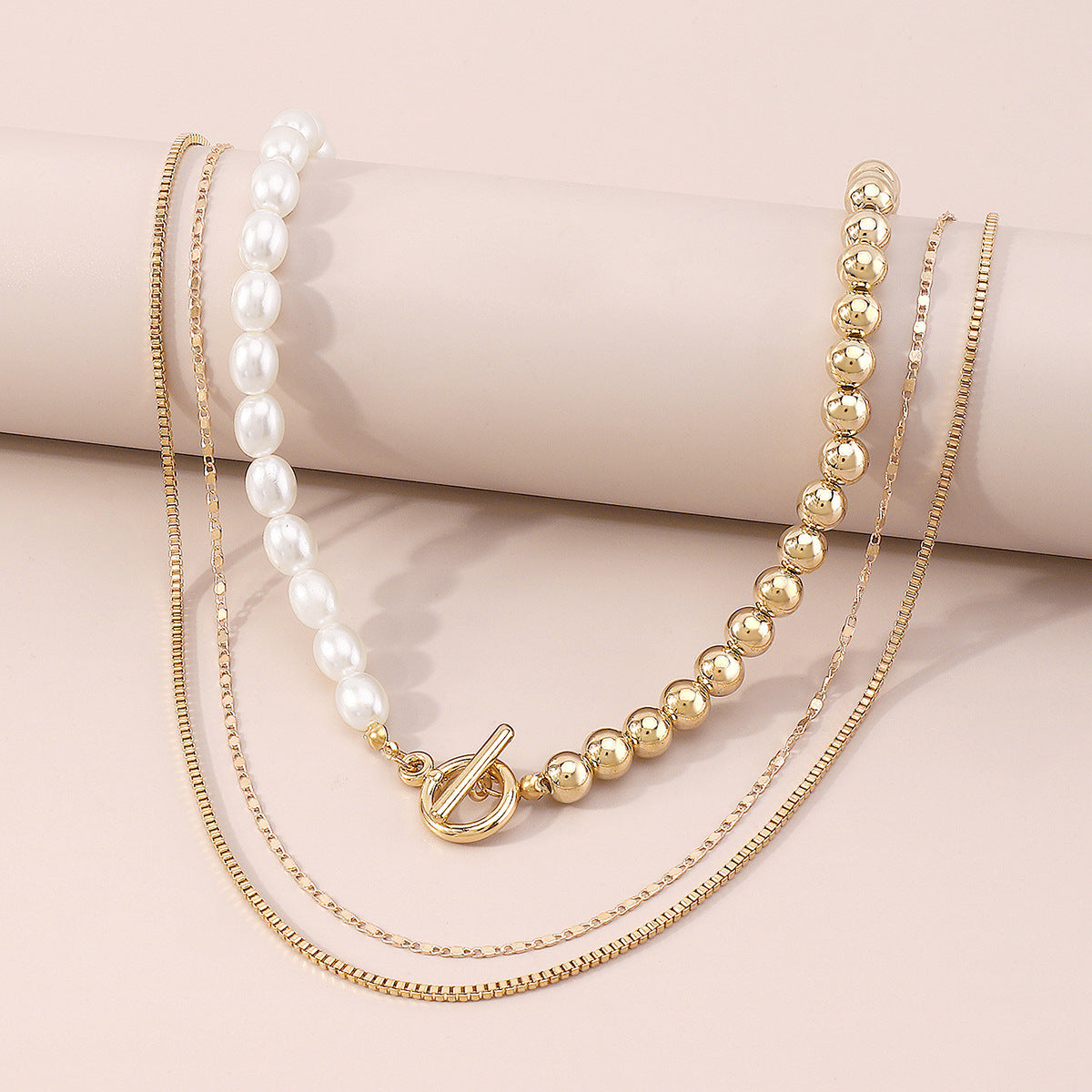 Elegant Geometric Ccb Imitation Pearl Alloy Toggle Beaded Plating Women's Layered Necklaces