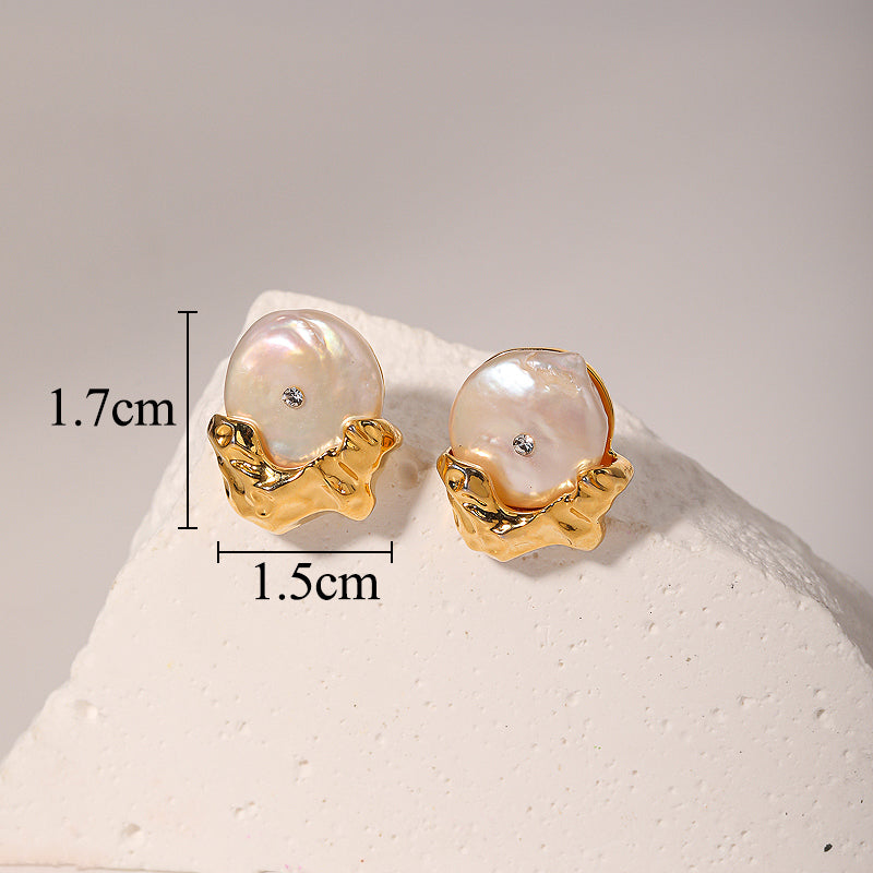 1 Pair Retro Baroque Style Irregular Plating Inlay Freshwater Pearl Copper Zircon 18k Gold Plated Earrings