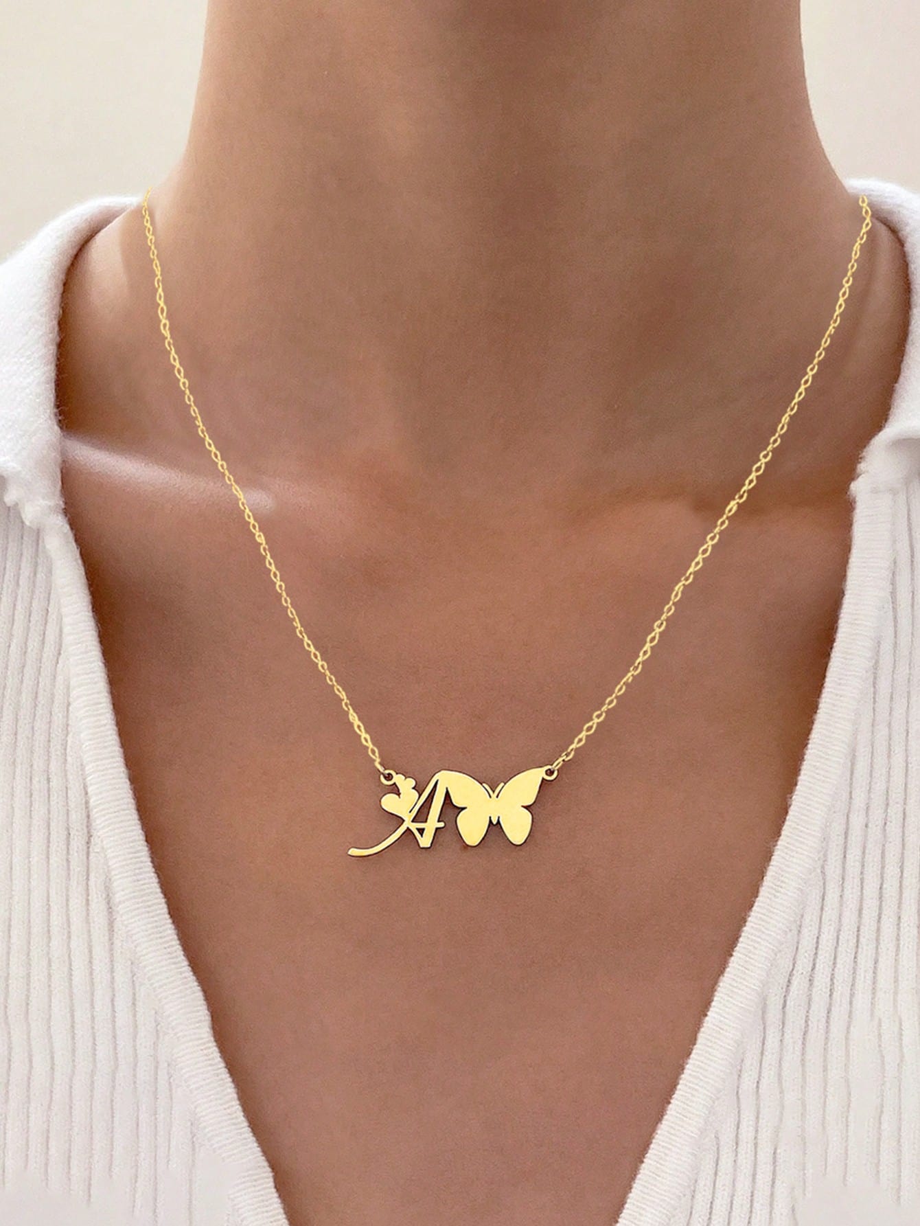 Simple Style Letter Butterfly Stainless Steel Plating 18k Gold Plated Necklace