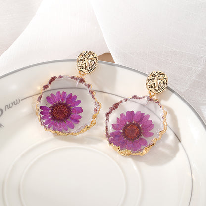 Pastoral Flower Resin Epoxy Plating Women'S Drop Earrings