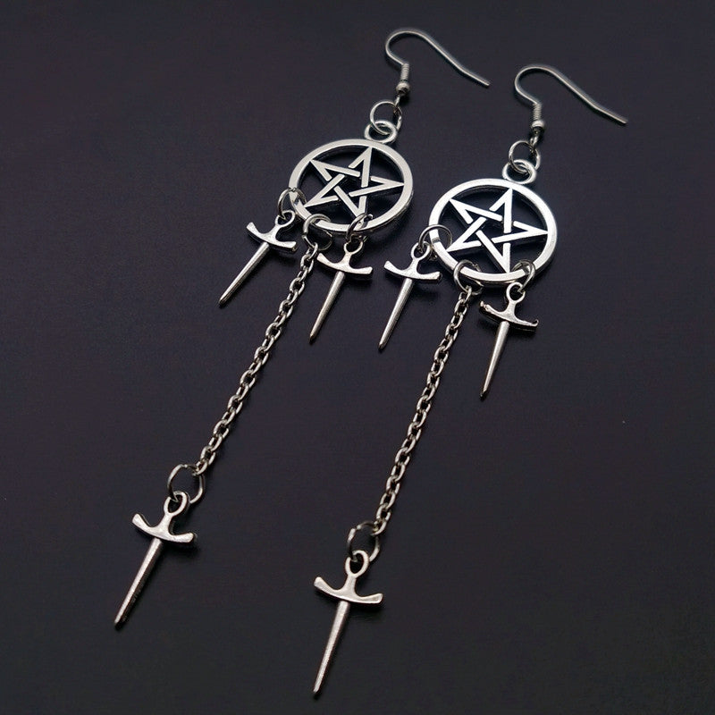 Gothic Retro Pentagram Cross Alloy Plating Women's Drop Earrings