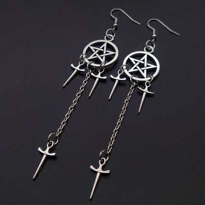 Gothic Retro Pentagram Cross Alloy Plating Women's Drop Earrings