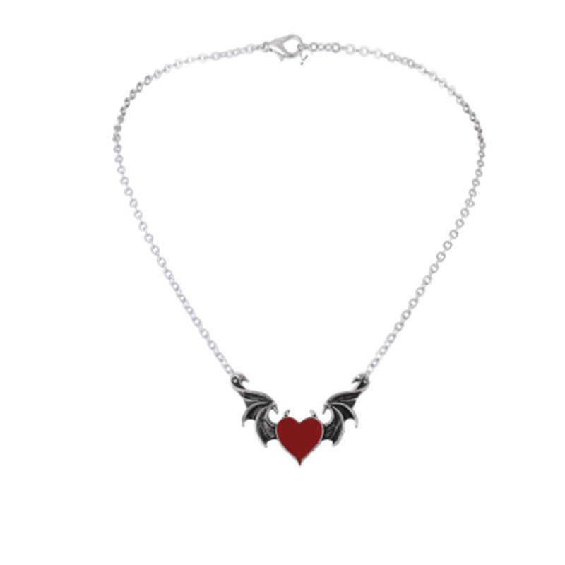 Hip-hop Punk Heart Shape Wings Alloy Enamel Plating Women's Necklace