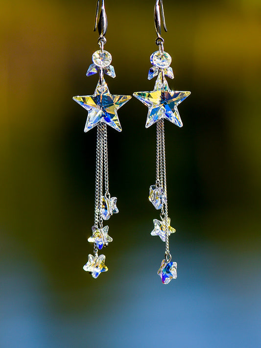 Elegant Lady Star Artificial Crystal Tassel Plating Women's Drop Earrings