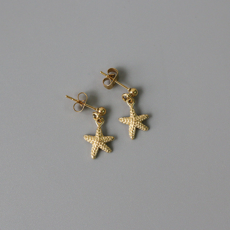 1 Pair Beach Simple Style Starfish Shell Plating Titanium Steel 14k Gold Plated Drop Earrings